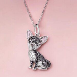 Chihuahua Pet Lovers Dog Breed Puppy Owners Rhodium Sterling Silver CZ Necklace